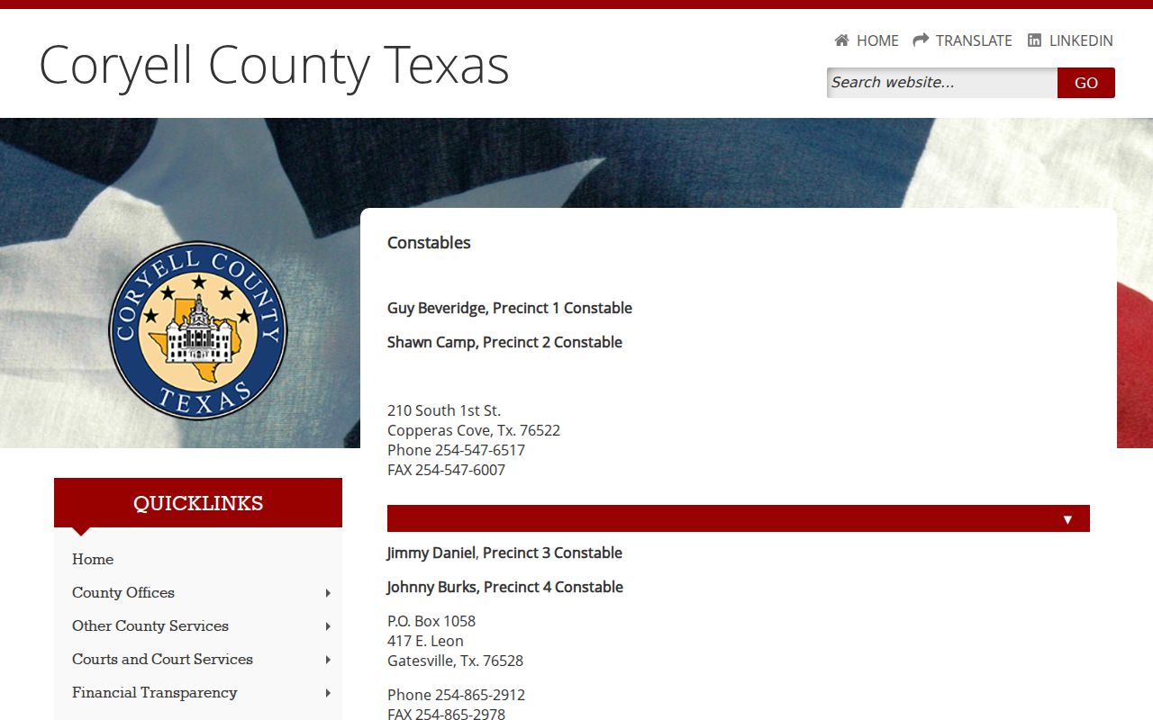 South Mountain warrant records, Coryell County constable office directory