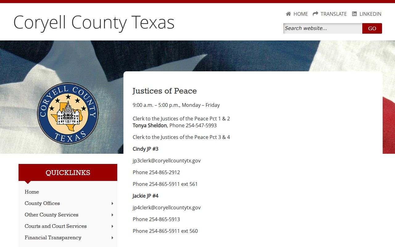 Coryell County traffic warrant records, JP3 and JP4 precinct directory