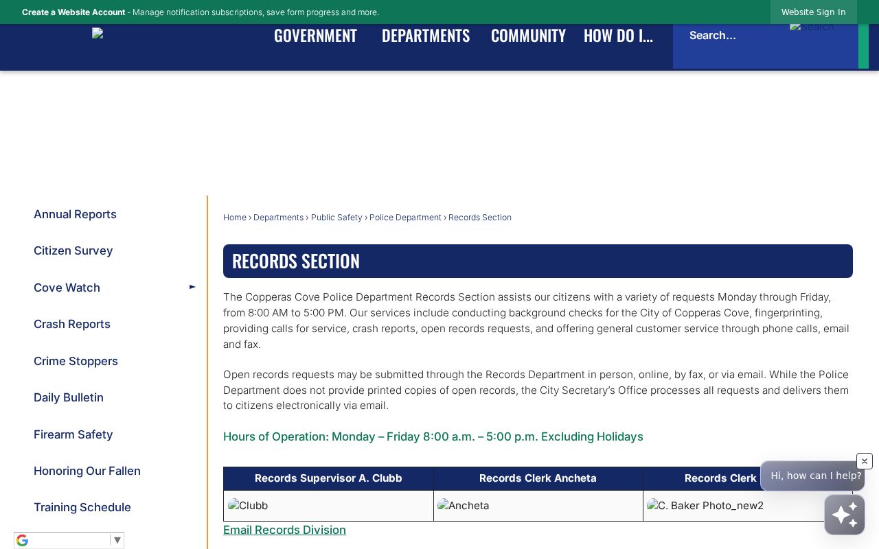Copperas Cove warrant records, city police records information
