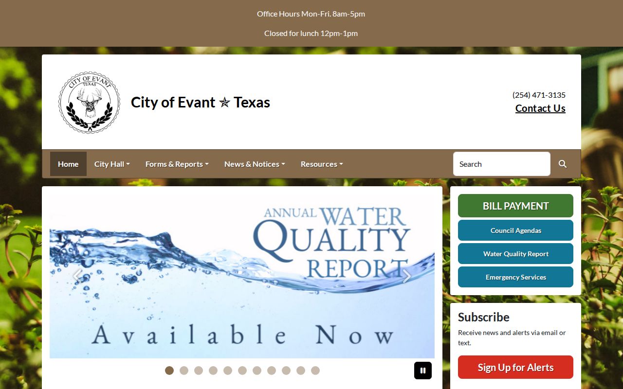 Evant warrant records, official City of Evant website