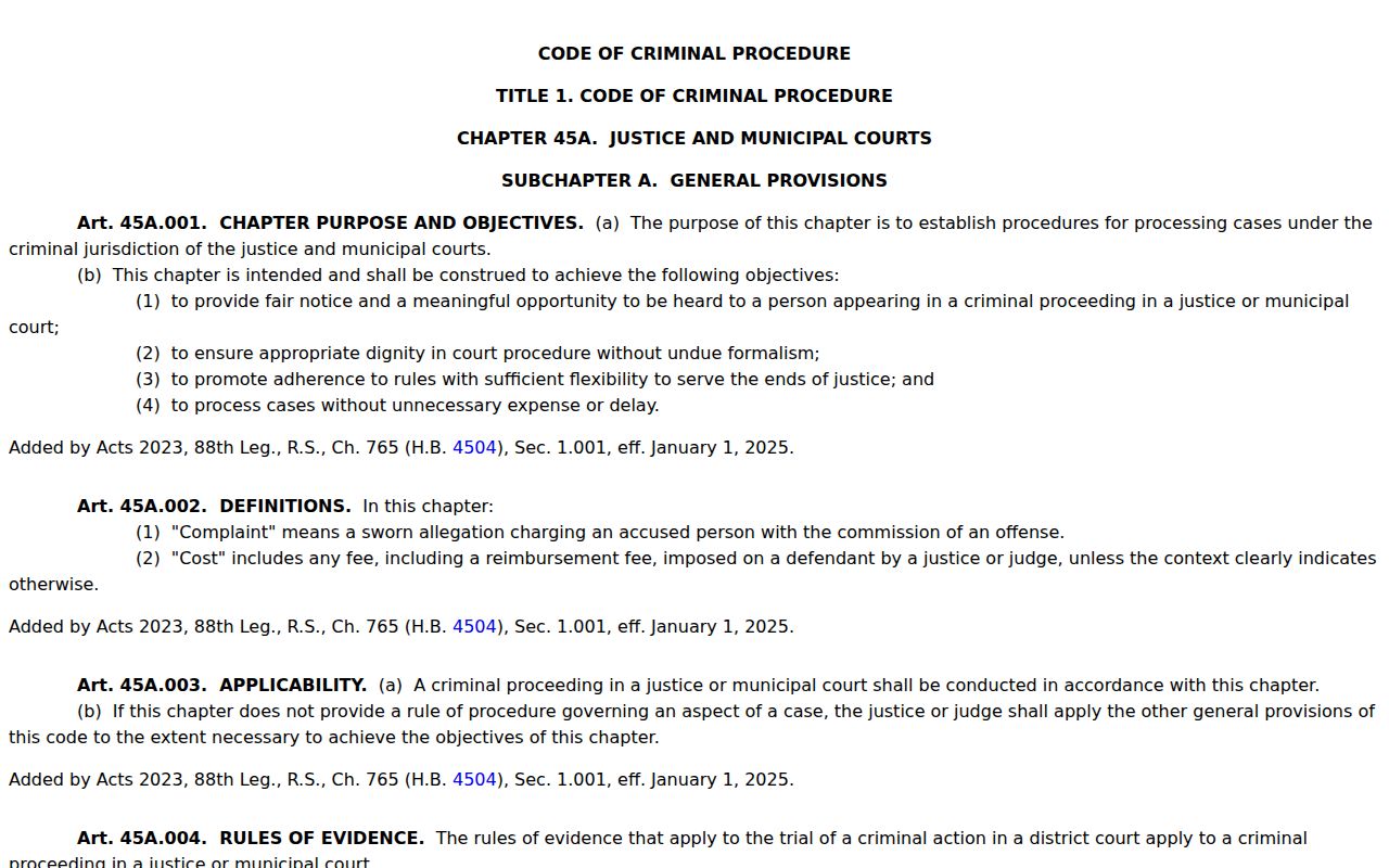 South Mountain warrant records, Texas Chapter 45A court process