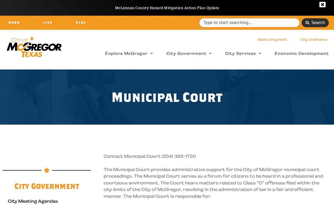 Coryell County municipal warrant records, neighboring McGregor court boundary reference