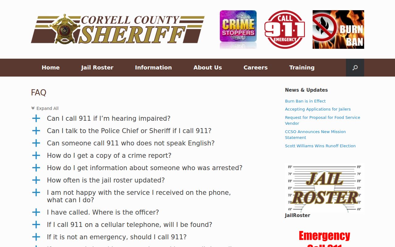 Coryell County most wanted records, sheriff FAQ custody and records topics